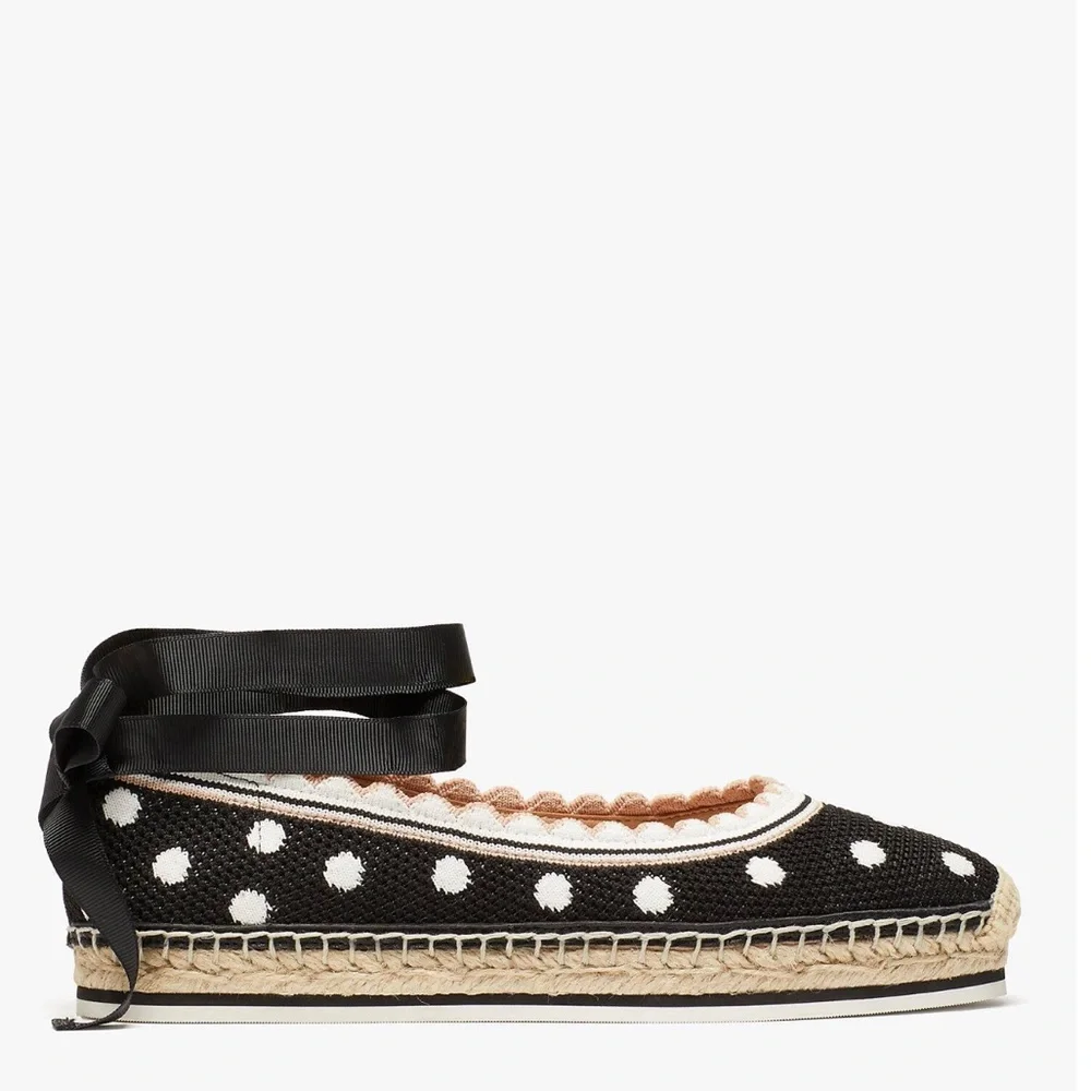 ♠️Kate Spade Knottingham Dots Knit Espadrilles Flats, Black NIB - Picture 4 of 15